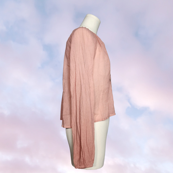NWT Free People Coral Button Up Crepe Lightweight Semi Sheer Long Sleeve Sz XS - Picture 2 of 7